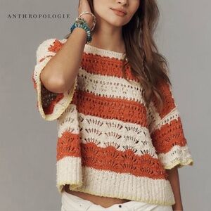 Anthropologie Pilcro Open-Stitch Pullover Sweater Orange Cream Medium NWT